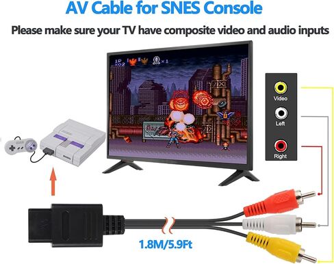 Power Cord and Audio Video RCA AV Cable for SNES,AC Power Supply Compatible with SNES in Kuwait