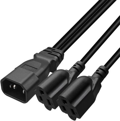 2 Pack IEC320 C14 to NEMA 5-15R Y Splitter Power Adapter Cable,PDU/UPS Interface C14 Male Plug to 2 x 5-15R Household 3 Pin Female Socket AC Power Cord,1FT/0.32M in Kuwait
