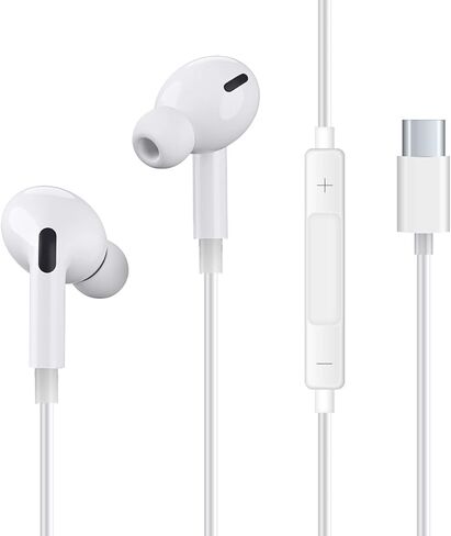 سماعات أذن سلكية USB-C مع ميكروفون، سماعات أذن هاي فاي عازلة للضوضاء من النوع C مع التحكم في مستوى الصوت وإلغاء الضوضاء ستيريو لهاتف iPhone 17 Pro Max Air 16 16e 15 Pixel 10 9a، أبيض in Kuwait