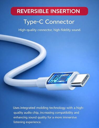 سماعات أذن سلكية USB-C مع ميكروفون، سماعات أذن هاي فاي عازلة للضوضاء من النوع C مع التحكم في مستوى الصوت وإلغاء الضوضاء ستيريو لهاتف iPhone 17 Pro Max Air 16 16e 15 Pixel 10 9a، أبيض in Kuwait