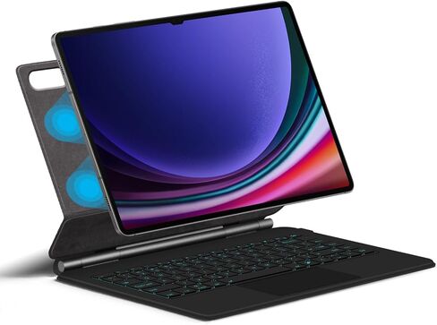 حافظة لوحة المفاتيح السحرية لجهاز سامسونج جالاكسي تاب S8+ بلس 12.4 بوصة SM-X800/X806 حافظة لوحة المفاتيح اللاسلكية الإنجليزية مع لوحة التتبع العائمة الكابولي لوحة التتبع متعددة اللمس (أسود) (لوحة اللمس الخلفية) in Kuwait