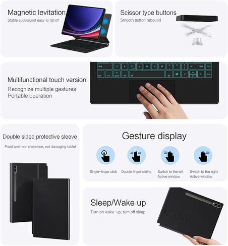 Magic Keyboard Case for Samsung Galaxy Tab S7 FE 12.4inch SM-T730/T733/T736B English Wireless Keyboard Case with Trackpad Floating Cantilever Stand Multi-Touch Trackpad(Black) (Backlit Touchpad) in Kuwait