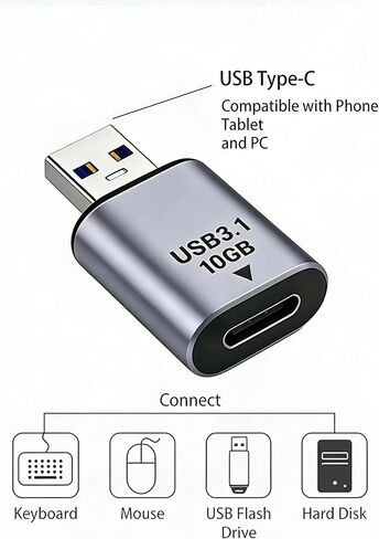 محول USB C أنثى إلى USB ذكر، يدعم مزامنة وشحن البيانات ثنائي الاتجاه بسرعة 10 جيجابت في الثانية، محول 3.1 USB A إلى C OTG، متوافق مع أجهزة الكمبيوتر المحمولة، MacBook Pro (عبوة واحدة) in Kuwait