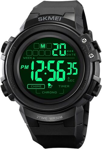 IJAHWRS Men's Digital Sports Watch, 50M Waterproof, LED Display, Military Style, Black in Saudi Arabia