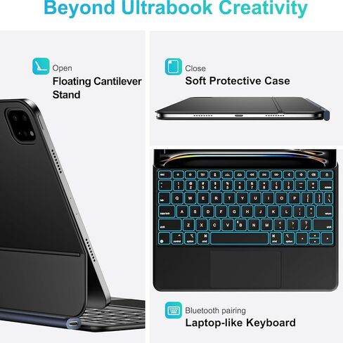 Jibrealg Magic Keyboard for iPad Pro 11 Inch (M4 2024 / M5 2025), Lightweight Keyboard Case with Multi-Touch Trackpad, 7 Colors Backlight, Ultra-Slim Smart Keyboard for iPad Pro 11 M4 / M5, Black in Kuwait
