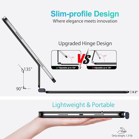 Jibrealg Magic Keyboard for iPad Pro 11 Inch (M4 2024 / M5 2025), Lightweight Keyboard Case with Multi-Touch Trackpad, 7 Colors Backlight, Ultra-Slim Smart Keyboard for iPad Pro 11 M4 / M5, Black in Kuwait