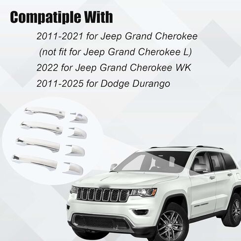 4pcs Gloss Black Door Handle Cover Protection Contreat For For 2011-2021 Jeep Grand Cherokee لعام 2022 Jeep Grand Cherokee WK لعام 2011-2025 Dodge Durango مع فتحات المفاتيح الذكية in Saudi Arabia