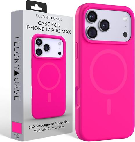 حافظة FELONY لهاتف iPhone 17 Pro Max مع MagSafe - حافظة سيليكون سائلة ناعمة الملمس باللون الوردي النيون، غطاء واقي مغناطيسي خفيف الوزن، مقاوم للصدمات 360 درجة، مضاد للخدش متوافق مع ملحقات MagSafe in Kuwait