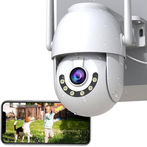 HD1080P Security Camera Outdoor PTZ 360° View 2.4G WiFi Auto Tracking Detection N Alert Supports 8-256G Card/Cloud Storage,2 Way Audio,Color Night,No Adapter in Kuwait