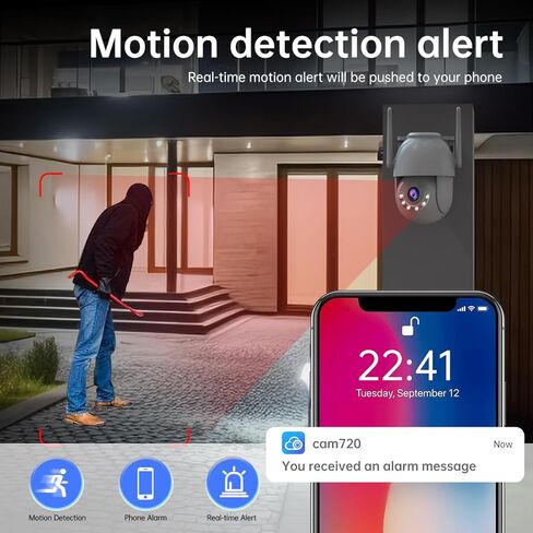 HD1080P Security Camera Outdoor PTZ 360° View 2.4G WiFi Auto Tracking Detection N Alert Supports 8-256G Card/Cloud Storage,2 Way Audio,Color Night,No Adapter in Kuwait