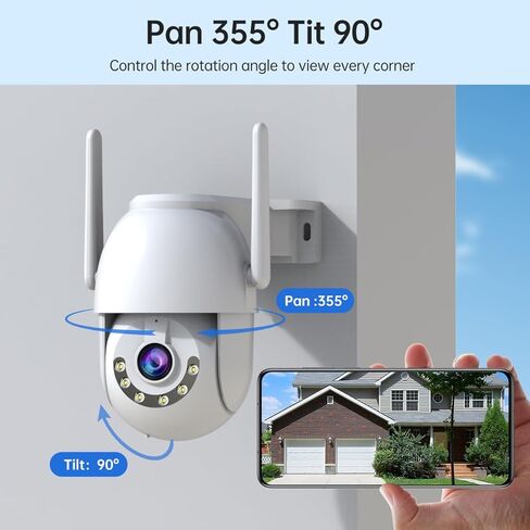 HD1080P Security Camera Outdoor PTZ 360° View 2.4G WiFi Auto Tracking Detection N Alert Supports 8-256G Card/Cloud Storage,2 Way Audio,Color Night,No Adapter in Kuwait
