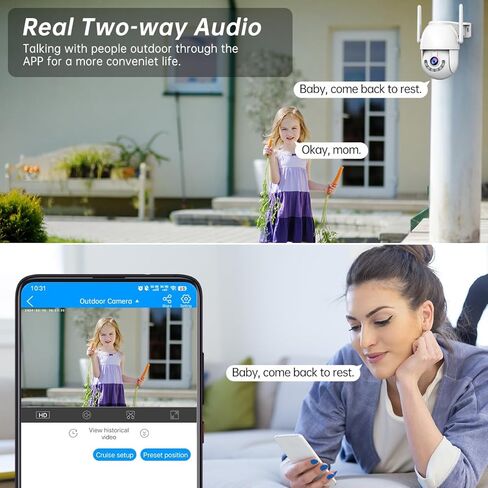 HD1080P Security Camera Outdoor PTZ 360° View 2.4G WiFi Auto Tracking Detection N Alert Supports 8-256G Card/Cloud Storage,2 Way Audio,Color Night,No Adapter in Kuwait