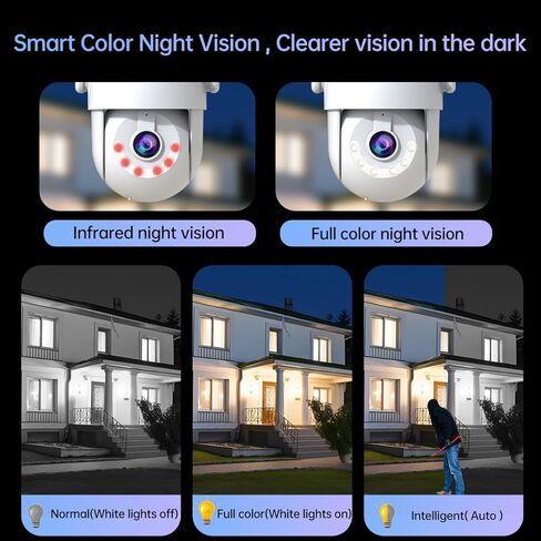 HD1080P Security Camera Outdoor PTZ 360° View 2.4G WiFi Auto Tracking Detection N Alert Supports 8-256G Card/Cloud Storage,2 Way Audio,Color Night,No Adapter in Kuwait