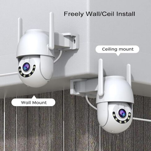 HD1080P Security Camera Outdoor PTZ 360° View 2.4G WiFi Auto Tracking Detection N Alert Supports 8-256G Card/Cloud Storage,2 Way Audio,Color Night,No Adapter in Kuwait
