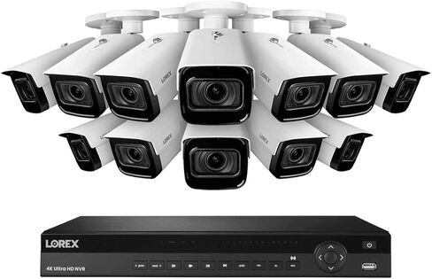 نظام Lorex Technology NC4K3MV-1612WB 4K نظام IP NVR ليلي مع 16 قناة 3 تيرابايت NVR، اثني عشر (8 ميجابكسل) كاميرات ذكية مزودة بمحرك زووم بصري 4X للأمان في الوقت الحقيقي 30 إطارًا في الثانية، رؤية ليلية بالأشعة تحت الحمراء بطول 150 قدم، CNV in Kuwait