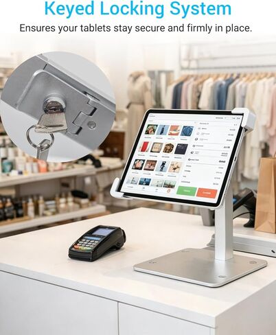 Lockable Tablet Kiosk Stand for POS, Anti-Theft Tablet Holder for 9"-14" iPad Pro Air, Heavy Duty Metal Desk Mount with Security Lock and Keys for Retail Counter Checkout in Kuwait