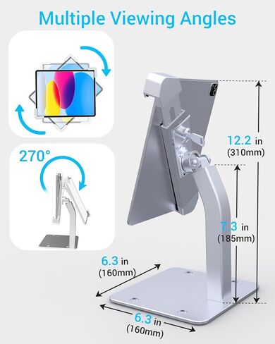 Lockable Tablet Kiosk Stand for POS, Anti-Theft Tablet Holder for 9"-14" iPad Pro Air, Heavy Duty Metal Desk Mount with Security Lock and Keys for Retail Counter Checkout in Kuwait