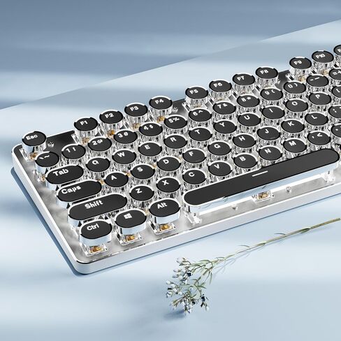 EWEADN TK950 Wireless Typewriter Mechanical Keyboard, Rechargeable Gaming Keyboard with White Backlit, 104 Retro Round Keys, Blue Switches, Bluetooth/2.4G/Wired Keyboard for Windows/Mac/PC-Pink in Saudi Arabia