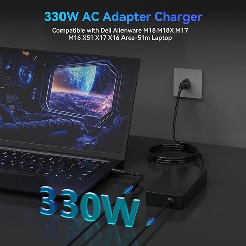 330W Laptop Charger Compatible with Dell G15 G16 5535 5530 7630 7620 Alienware M16 M17 M18 M18X R5 R4 R3 R2 R1 X16 X17 R2 R1 X51 Area-51m 18 17 R5 R4 R3 Gaming Laptop AC Adapter LA330PM190 in Kuwait
