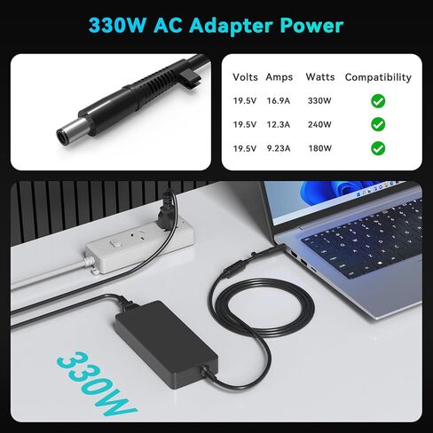 330W Laptop Charger Compatible with Dell G15 G16 5535 5530 7630 7620 Alienware M16 M17 M18 M18X R5 R4 R3 R2 R1 X16 X17 R2 R1 X51 Area-51m 18 17 R5 R4 R3 Gaming Laptop AC Adapter LA330PM190 in Kuwait