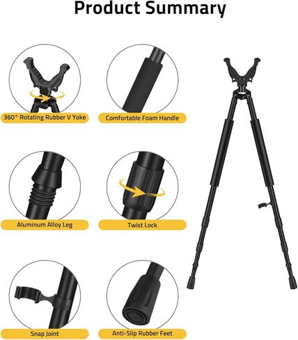 cvlife الصيد bipod اطلاق النار bipod عصا الرماية، بندقية الصيد عصا مع 360 درجة الخامس الراحة نير، قفل تويست، قابل للتعديل المحمولة خفيفة الوزن الإطار الألومنيوم، مقبض رغوة، قدم سبايك in Kuwait