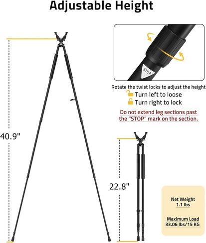 cvlife الصيد bipod اطلاق النار bipod عصا الرماية، بندقية الصيد عصا مع 360 درجة الخامس الراحة نير، قفل تويست، قابل للتعديل المحمولة خفيفة الوزن الإطار الألومنيوم، مقبض رغوة، قدم سبايك in Kuwait