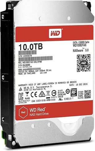 WD Red 10TB NAS Hard Drive - 5400 RPM Class, SATA 6 Gb/s, 256 MB Cache, 3.5" - WD100EFAX (Renewed) in Kuwait