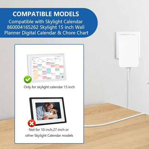 Power Cord for Skylight Calendar 860004165262,Replacement Charger Compatible with Skylight 15 Inch Wall Planner Digital Calendar & Chore Chart, AC Power Supply Adapter in Kuwait