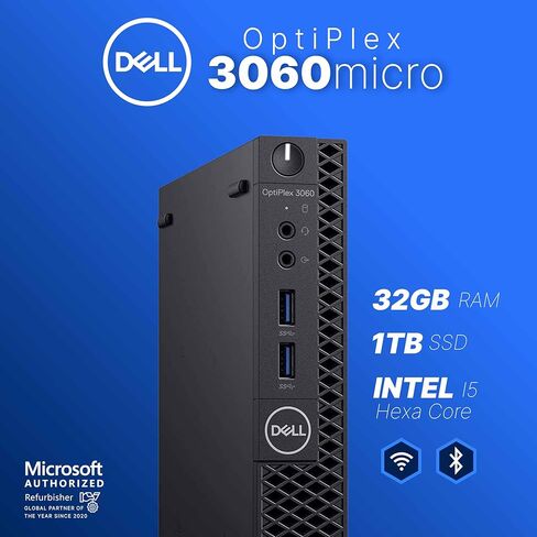 كمبيوتر Dell OptiPlex 3060 الصغير | انتل كور i5 الجيل الثامن سداسي النواة | 32 جيجا رام | 1 تيرابايت اس اس دي | ويندوز 11 برو | شاشة LCD مقاس 24 بوصة | WiFi + Bluetooth | مكبر صوت RGB | (متجدد) in Kuwait