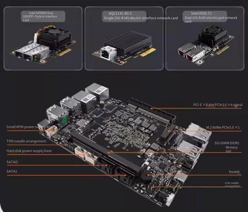 كمبيوتر صغير بدون مروحة، Alder Lake N200 (يصل إلى 3.7 جيجا هرتز) 8G DDR5 RAM 128G M.2 NVMe SSD، أجهزة جدار الحماية IntelX550-T2 2x10GbE RJ45، 2x2.5GbE LAN OPNsense Appliance، AES-NI، 2HD، TF/WiFi 6,2SATA in Kuwait