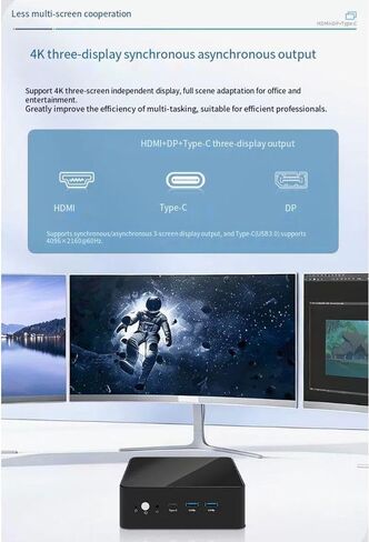 كمبيوتر صغير، Alder Lake N95 (يصل إلى 3.4 جيجا هرتز)، كمبيوتر صغير 8 جيجا DDR5 RAM 128 جيجا PCIe M.2 SSD، كمبيوتر مكتبي 4K DP+HDMI+Type-C/USB3.2/WiFi 6/Bluetooth/TF فتحة بطاقة/2.5 جيجابت RJ45 للمكتب المنزلي والأعمال in Kuwait