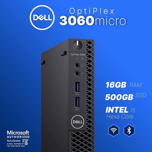 كمبيوتر Dell OptiPlex 3060 الصغير | انتل كور i5 الجيل الثامن سداسي النواة | 16 جيجا رام | 500 جيجا اس اس دي | ويندوز 11 برو | واي فاي + بلوتوث | (متجدد) in Kuwait