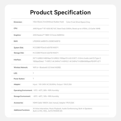 كمبيوتر صغير Beelink SER9 Pro، AMD Ryzen 7 H 255 (8C/16T، حتى 4.9 جيجا هرتز)، 24 جيجا LPDDR5 1 تيرابايت PCle4.0 SSD، كمبيوتر صغير SER9 يدعم 4K@240 هرتز، شاشة Tirple، HDMI+DP، WiFi6، BT5.2، USB4 in Kuwait