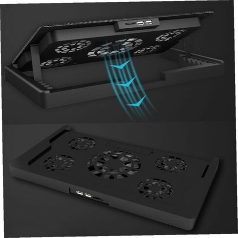 حامل تبريد للكمبيوتر المحمول مزود بـ 5 مراوح وقاعدة تبريد تعمل بمنفذ USB متعدد الزوايا وقابل للتعديل مع تصميم مضاد للانزلاق لأجهزة الكمبيوتر المحمولة المخصصة للألعاب والمكاتب باللون الأسود in Kuwait