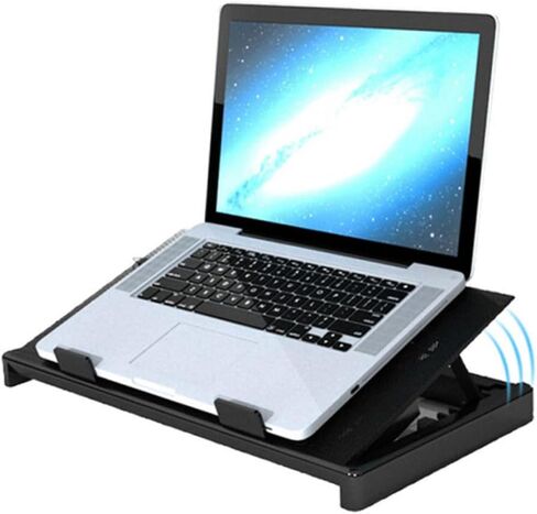 قاعدة تبريد للكمبيوتر المحمول مع 5 مراوح قاعدة تبريد USB، حامل تبريد للكمبيوتر المحمول متعدد الزوايا قابل للتعديل للألعاب والاستخدام المكتبي، جهاز تبريد أسود مضاد للانزلاق in Kuwait
