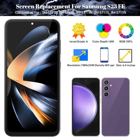 SRJTEK TFT لهاتف Samsung Galaxy S23 FE 5G شاشة LCD بديلة لهاتف Samsung Galaxy S23 FE 5G استبدال شاشة S711U S711B S711W S7110 مجموعة إصلاح محول الأرقام لشاشة تعمل باللمس (أسود مع إطار) in Kuwait