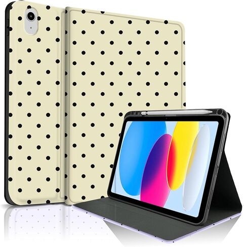 حافظة لجهاز iPad 11th (A16) 11 بوصة 2025 / الجيل العاشر 10.9 بوصة 2022، غطاء حماية بتصميم جمالي أنيق منقط لطيف مع حامل قلم رصاص، مضاد للانزلاق، مضاد للصدمات - نقاط بولكا سوداء كبيرة بيضاء in Kuwait