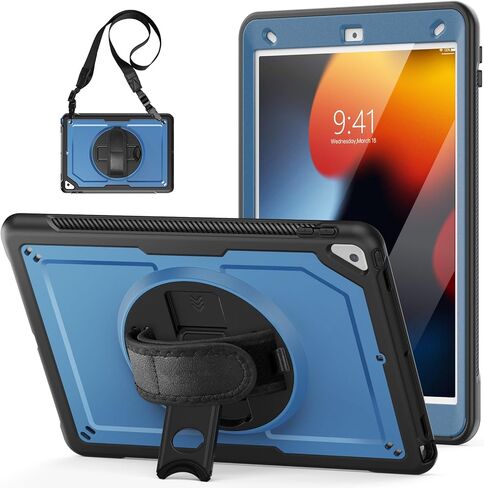 متوافق مع iPad Air الجيل الثالث 2019 / Pro 10.5 بوصة 2017 حافظة مقاومة للصدمات مع واقي شاشة، مسند قابل للدوران، حامل أقلام، حزام كتف وقبضة يد للأطفال (أحمر وردي) in Kuwait