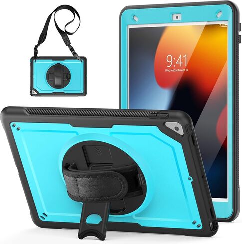 متوافق مع iPad Air الجيل الثالث 2019 / Pro 10.5 بوصة 2017 حافظة مقاومة للصدمات مع واقي شاشة، مسند قابل للدوران، حامل أقلام، حزام كتف وقبضة يد للأطفال (أحمر وردي) in Kuwait