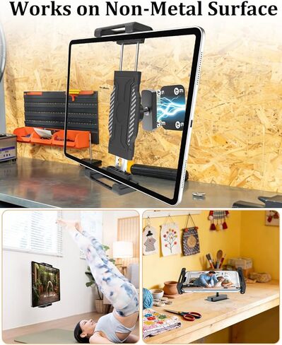 حامل تابلت مغناطيسي للأسطح المعدنية، لحامل iPad للجراج وورش العمل، قاعدة مغناطيسية قوية مع لوحة لاصقة أو لولبية، قابلة للتعديل 360 درجة، تناسب الأجهزة اللوحية والهواتف مقاس 6-15.6 بوصة in Kuwait