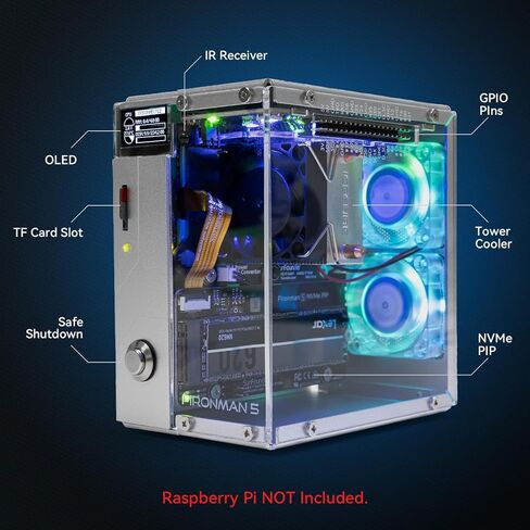 Pironman 5 NVMe M.2 SSD PCIe Case with PiPower 5 5V/5A UPS HAT Power Supply in Kuwait