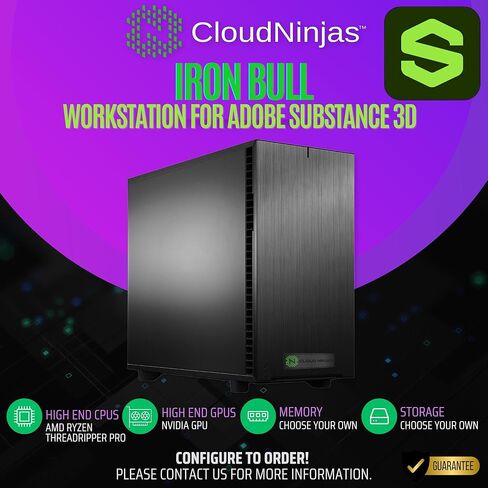محطة عمل Cloud Ninjas AI مصممة لـ Adobe Substance 3D Ryzen Threadripper 9960X 4.2 جيجا هرتز 24 Core Geforce RTX PRO 4000 Blackwell SFF 24GB 128GB ECC Reg DDR5 1TB 2TB M.2 NVMe 1600W PSU in Kuwait