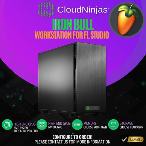 محطة عمل Cloud Ninjas AI مصممة لـ FL Studio Ryzen Threadripper 9970X 4.0 جيجا هرتز 32 Core Geforce RTX 5080 16GB GPU 128GB ECC Reg DDR5 1TB 4TB M.2 NVMe 1600W PSU 360mm CPU Cooler in Kuwait