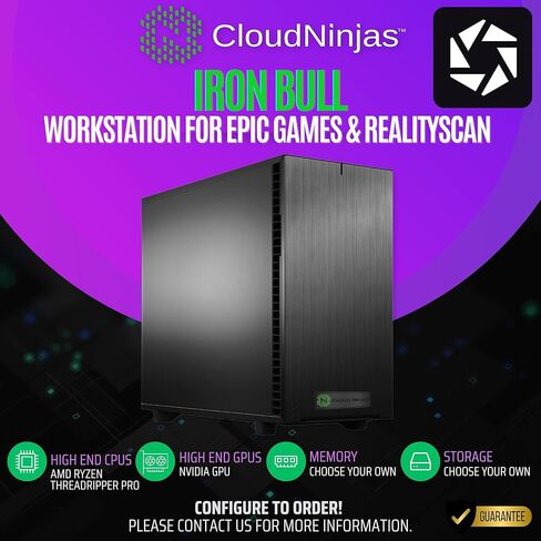 محطة عمل Cloud Ninjas AI مصممة لألعاب Epic Games RealityScan Ryzen Threadripper 9970X 4.0 جيجا هرتز 32 Core Geforce RTX 5090 32GB GPU 128GB ECC Reg DDR5 1TB 2TB 4TB M.2 NVMe 1600W PSU 360mm CPU Cooler in Kuwait