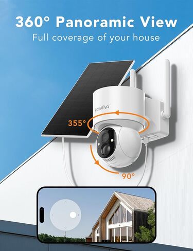 2K Solar Security Cameras Wireless Outdoor, 360°PTZ Battery Powered Cameras for Home Security, 2.4G WiFi Outdoor Camera with Color Night Vision, IP66 Waterproof, Motion Sensor Alarm, White-4P in Kuwait