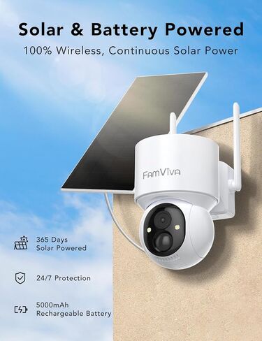 2K Solar Security Cameras Wireless Outdoor, 360°PTZ Battery Powered Cameras for Home Security, 2.4G WiFi Outdoor Camera with Color Night Vision, IP66 Waterproof, Motion Sensor Alarm, White-4P in Kuwait