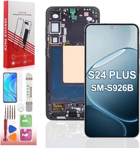 شاشة OLED لهاتف Samsung Galaxy S21 Plus 5G بديلة لشاشة Galaxy S21 Plus SM-G996B SM-G996U OLED مجموعة رقمية لشاشة تعمل باللمس مع أدوات (مع بصمة الإصبع، إطار أسود) in Kuwait