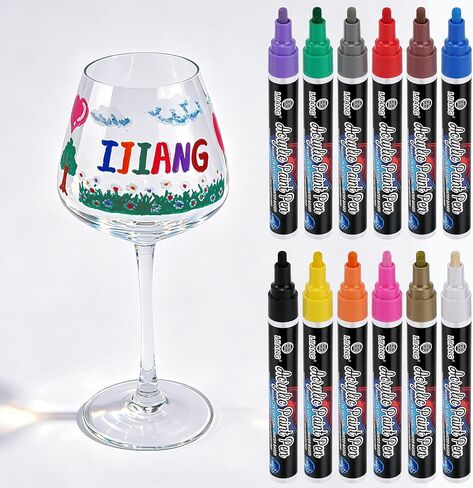 12 Colors Acrylic Paint Pens, Delivers Accurate Lines, Acrylic Paints Waterproof Outdoor Marker for Rock Painting, Glass, Ceramic, Metal, Wood, Canvas, Halloween Pumpkins Christmas Cards Ornament. in Saudi Arabia