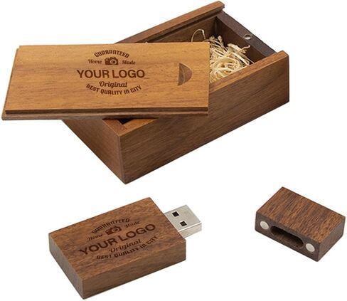 محرك أقراص فلاش USB خشبي مخصص من JBOS سعة 8 جيجابايت - 50 حزمة مع صندوق هدايا خشبي - محركات أقراص كبيرة مخصصة بحجم الإبهام USB 2.0 للهدايا والأحداث واستخدام الأعمال - خشب القيقب/الجوز in Kuwait