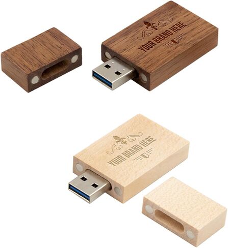 محرك أقراص فلاش USB خشبي مخصص من JBOS سعة 8 جيجابايت - 50 حزمة مع صندوق هدايا خشبي - محركات أقراص كبيرة مخصصة بحجم الإبهام USB 2.0 للهدايا والأحداث واستخدام الأعمال - خشب القيقب/الجوز in Kuwait